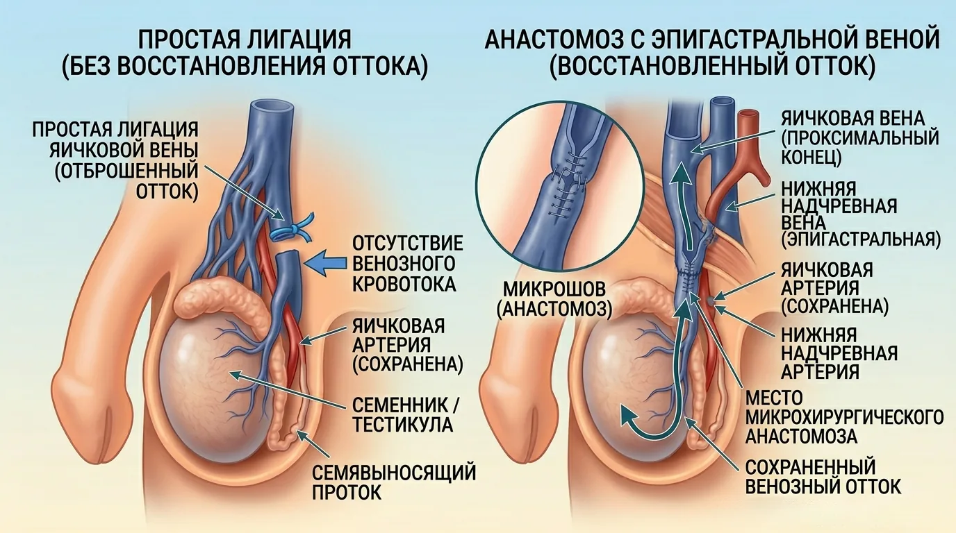 Схема венозного анастомоза при варикоцеле