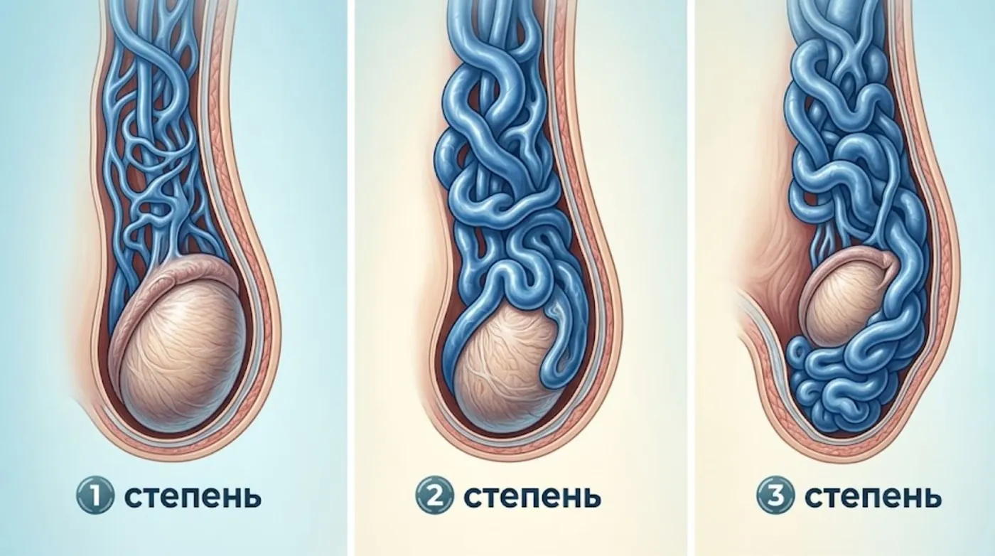 Степени варикоцеле — схема 1, 2 и 3 степени